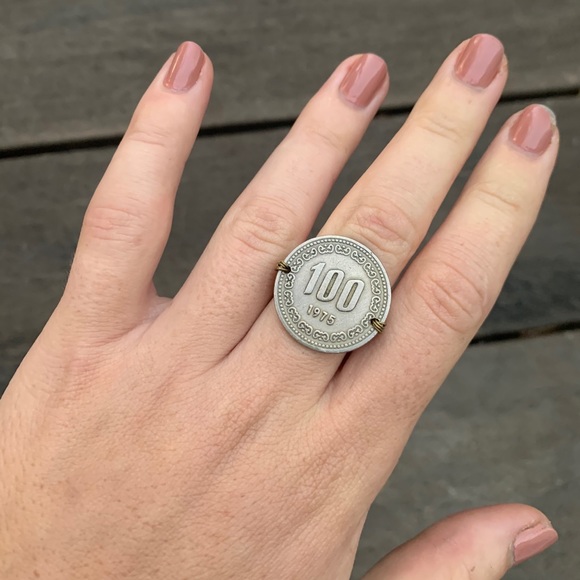 Wire wrapped coin ring size 8 - Picture 2 of 5